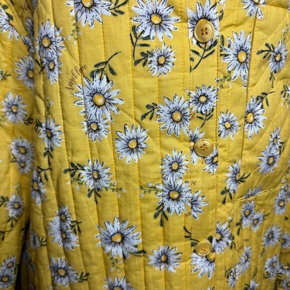 NEW Avec Les Filles yellow daisy floral quilted button longline jacket size XL - Picture 3 of 9